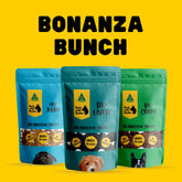 Bulk Dog Treats Pack – Natural Aussie Mix. Aussie Dog Treats Pack – Bark with Buster’s Bonanza Bunch natural dog treat variety. Bonanza Bunch Dog Treats  Bark with Buster. Kangaroo Liver, Fish Jerky and Beef Crisps